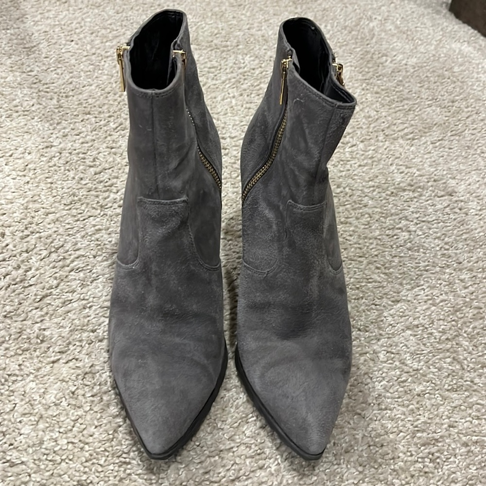 Calvin Klein grey suede with gold hardware boots. Size 8.5. Loved!